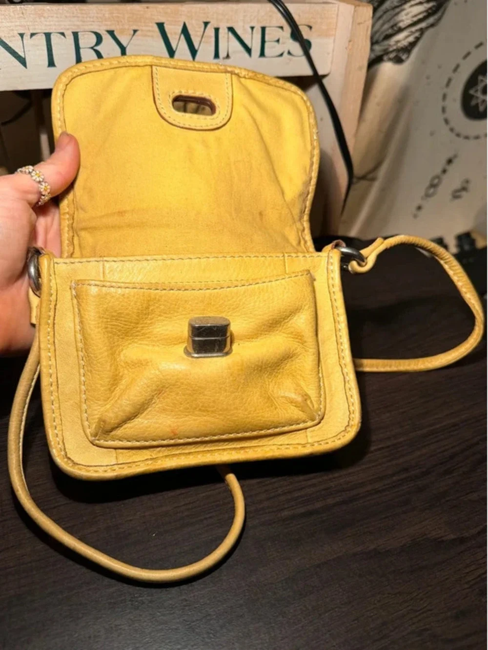 Vintage Yellow Leather Fossil Crossbody Purse